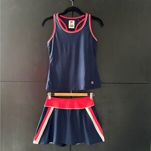 Fila Navy and Pink Athletic Tank Top and Skirt Set Size Small